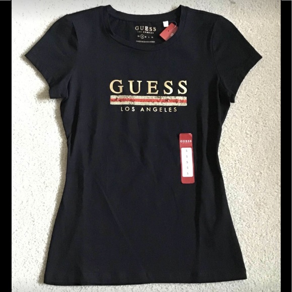 SOLD - Guess Sequin Logo Black Tee - NWT - Picture 2 of 11